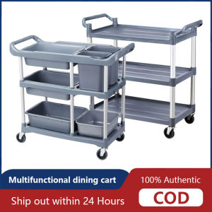 3-layer mute trolley utility cart food Service storage hanging bucket collection bowl cart for restaurants hotel
