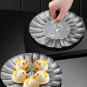 Folding 304 Stainless Steel Steamer Rack Steamer Kitchen Thickened Steamer Grate Water-Proof Rack Vegetable Basket Mesh Multi-Function Stainless Steel Drainer Tray Kitchen Tools