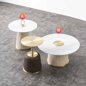 Modern Light Luxury Stone Plate Size round Tea Table Model Room Stainless Steel Minimalist Small Apartment Designer Model round Tea Table