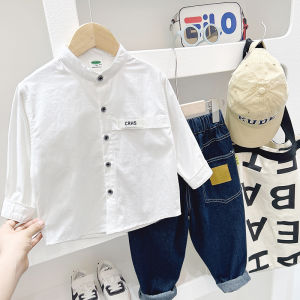 เสื้อเชิ้ตคอตตอนแขนยาวสำหรับเด็กชาย ฤดูใบไม้ผลิและฤดูใบไม้ร่วง สไตล์ลำลอง คอตตอนแท้ ทรงปกติ คอกลม แฟชั่น