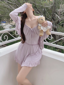 Padded Pajamas Womens Summer Suspender Shorts Three-Piece Set Pure Desire Modal Cotton Thin Sweet Cute Loungewear