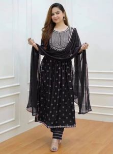 Indian Dress Embroidery Work Naira Cut Top Pants & Dupatta
