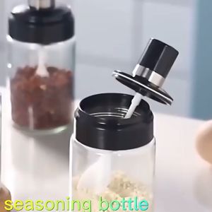 Glass Seasoning Bottle Salt Condiment Airtight Jar Spice Container for Salt Sugar Pepper Powder with Spoon Glass Spice Jar Seasoning Container with Lid