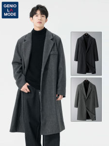 Genio Lamode Mens Woolen Coat Spring Autumn Korean Style Outdoor Windbreaker Light Business Chic Medium Length Jacket