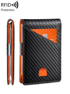 Minimalist mens wallet RFID anti-theft brush ultra-thin double fold 12 card wallet portable front pocket multifunctional wallet