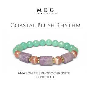 MEG Coastal Blush Rhythm bracelet with Amazonite Rhodochrosite Lepidolite beads for casual wear.
