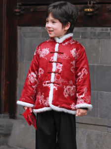 New Years Childrens Tang Suit Boys Red Cotton Jacket Winter Clothes Baby Style Visit Clothes Traditional Hanfu Childrens Clothing