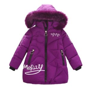 3-12 Years Winter Teen Girls jacket Long Style Letter Decoration Detachable Hat Lined With Velvet Hooded Thick Coat For Kids