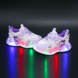 Girls Sport Shoes Lighting up Princess Soft Bottom Ao Bing Shoe Low Help PU Leather Shock Absorption Insole Anti-Slip EVA Outsole