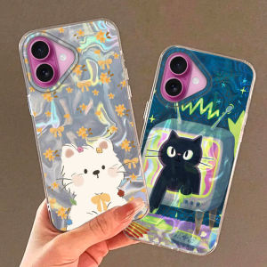 Flower Cute Black Cat Fish Animal Phone Case For iPhone 16 15 14 13 12 Pro Max Plus 11 16E 7 8 SE 2020 2022 X XS XR Soft Cover