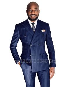 Gray/Black Striped Wedding Suits for Men Peak Lapel Groom Tuxedos Business Costume Homme Prom Party Suits 2 Piece Blazer+Pants