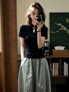 PEIXI | Summer Style Traditional Chinese Loop Fastening T-Shirt Unique Chic Slimming Lace Design
