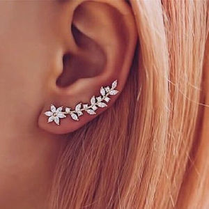 Huitan Aesthetic Flower Stud Earrings Climb Ear Earrings Exquisite Womens Ear Accessories with Dazzling CZ New Fashion Jewelry