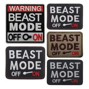 BEAST MODE ON OFF Morale Emblem Fabric Applique Embroidered PatchesMilitary Armband Tactical Badge Funny PVC Patch for Helmet