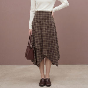 LIDIA | Black and Gray Plaid Irregular Hem Vintage A-line Skirt