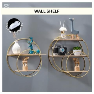 Ready Stock 2~3 Layer Wall Shelf Wooden Rack Heavy Duty Book Shelf No Drill Floating Round Gaya Nordic Modern Rak Penyimpanan Besi Hiasan Rumah Tanpa Tebuk Minimalis Loket Dinding Ruang Tamu Rumah Bilik Tidur Organizer Storage Decoration Golden Stable