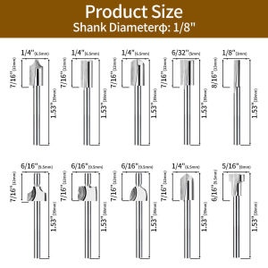 10Pcs HSS Router Carbide Engraving Bits & 10Pcs Router Bit with 1/8"(3mm) Shank Power Rotary Tools for DIY Woodworking Carving