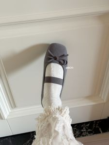 Gray Butterfly Knot Ballet Flats Soft Bottom Flat Heel Mary Janes Casual Fashion Shoes for Women Low Top Slip-On Loafers