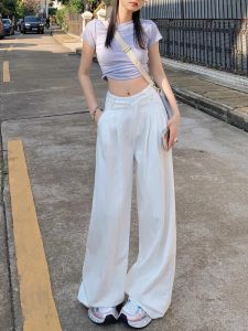 กางเกงยีนส์ทรงหลวมเอวสูง ทรงตรง กางเกงขายาวทรงขากว้าง ผ้าฝ้ายผสมโพลีเอสเตอร์ ฤดูร้อน 2024 กางเกงยีนส์ทรงหลวมสำหรับผู้หญิง