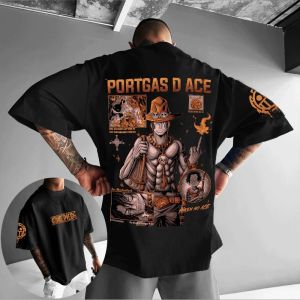 ONE PIECE Mens T-Shirt Portgas D. Ace Japanese Anime Summer New Boys Childrens Short Sleeve Casual Loose Parent-Child Wear