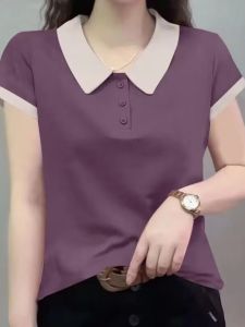Pure Cotton Short Sleeve T-Shirt Womens Polo Shirt Summer New Arrival Lapel Underwear Blouse Loose Western Style Slimming Fashion Tops Fashion
