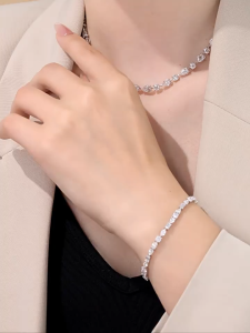 Queensun 18k White Gold Lab Diamond Mixed Cut Tennis Necklace 21Carats | Mixed Cut Diamond | Pear Cut Diamond | Round Cut Diamond | Statement Necklace | Bridal Jewelry Minimalist Luxury Necklace Sparkling Choker 18K 白金培育钻石梨形圆钻满钻网球链 轻奢闪耀设计 婚礼派对百搭高级感饰品
