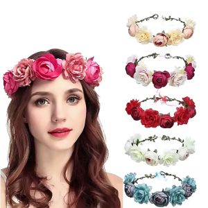 Boho Girl Floral Crown Flower Headband Hair Garland Wedding Headpiece Pink - intl
