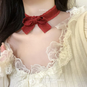 Coacc | Original Design Red Satin Bows Choker Christmas Theme Necklace Female Sweet Choker