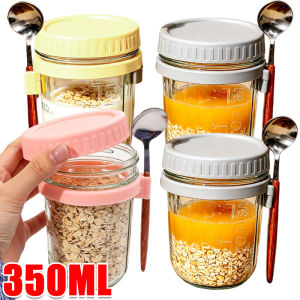 350ML Overnight Oats Container / with Lid and Spoon / Portable Cereal Milk Salad Yogurt Cup / Fruit Salad Glasse Cups Storage Container