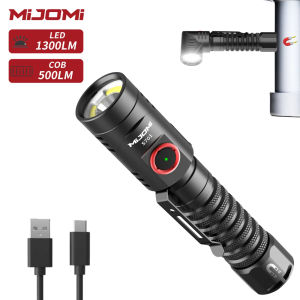 MIJOMI S701 LED Flashlight 1300 Lumens 8 modes with 500 lumens COB Work Light 178meters Long beam distances 21700 Type-C 4000mAH Rechargeable Flashlight IP64 waterproof flashlights for industrial work lighting & Outdoor automotive repair