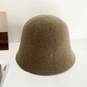 Pure Color Knitting Wool Bucket Hat Womens Spring & Fall Winter Bucket Hat Black Face-Looking Small Big Head Purse Net Red Bucket Hat Tide