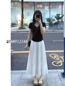 XIANYIJIAO | White Pleated A-Line Skirt For Short Women