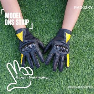 Sarung Tangan Motor Kulit Sport Ful Jari Motif Lis Kuning