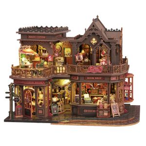 Wooden Cabin Cafe DIY Miniature Coffee House Model Handcrafted Assembly Book Stand Decoration Children Toy Kid Birthday Gifts