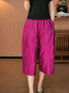 MANMI | Magenta Stripe Chinese Style Culotte Capri Pants