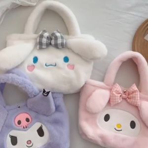 Sanrio Cute Plush Handbag Kawaii Cosmetic bag Cartoon Handbag Kuromi Large Christmas Gift Japanese Cinnamoroll Melody Tote Bag For Girls Woman