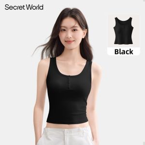 Secret World | Henry Collar Wide Strap Padded Tank Top