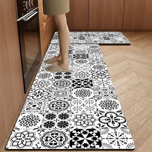 VIKAMA Aesthetic Antique Mediterranean Tile Kitchen Floor Mat Set Durable Thin Waterproof Long Carpet Kitchen Home Decor
