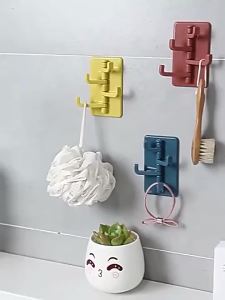 Móc Dán Tường Xoay 4 Trong 1 Sáng Tạo Không Cần Khoan Nhiều Màu Sắc Phong Cách Nhật Bản Móc Dán Liền Mạch Dụng Cụ Đa Năng