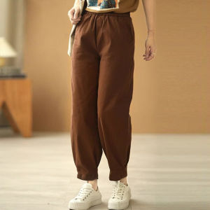 Autumn New Womens Casual Straight Leg Pants Loose Slimming Fleece Nine Points High Waist Straight Cut Trousers Street Style