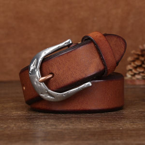 เข็มขัดหนังหัวเข็มขัดเหล็กสแตนเลสสำหรับผู้ชายแบบย้อนยุคหนังล้างได้หนา4.5มม. อเนกประสงค์ลำลอง3.8ซม.