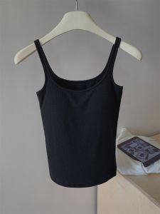 Warm Fleece Vest Womens Self-Heating Built-In Chest Pad No Bra Needed Winter Base Layer Top Solid Color Blend Material