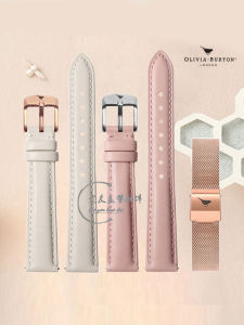 OliviaBurton Womens Watch Band 12mm Genuine Leather Honeycomb Grey with Pin Buckle Steel Strap Medium Light Gloss