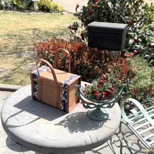 Folding Bamboo Woven Fruit Basket Handheld Picnic Food Storage Basket for Outdoor