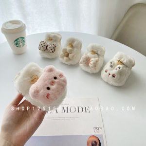 Milky White Baby Shoes Autumn and Winter Girl Small-Month Infants Baby Ankle Sock Heattech Anti-Slip Fluffy Shoes