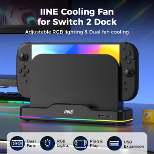 IINE RGB Cooling Fan for Switch 2 Dock/ns2/Switch2 RGB LightingQuick cooling Perfect Fit Dual Fans