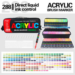 GN | 240/288 Colors Set Acrylic Paint Markers Brush Tip Professional For Rock Fabric Festival Gift DIY Art Pens With Storage Bag