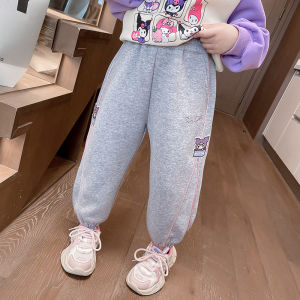 Girls Casual Sporty Pants Spring Autumn Cotton Elastic Waist Long Trousers Childrens Fashionable Cartoon Print Leisure Pants