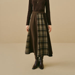 INMAN | Chân Váy A-Line Plaid Patchwork Cổ Điển