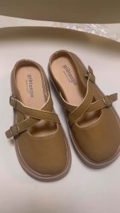 One for all พร้อมส่งจากไทย TX641 รองเท้าเเตะครึ่งส้นแบบสวม หนังกลับ แบบสายไขว้ หนา1.5นิ้ว สำหรับผู้หญิง